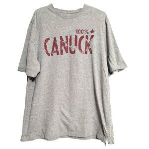 Vintage Men's "100% Canuck" Cotton Tee XL Grey/Red Distressed Graphic GUC